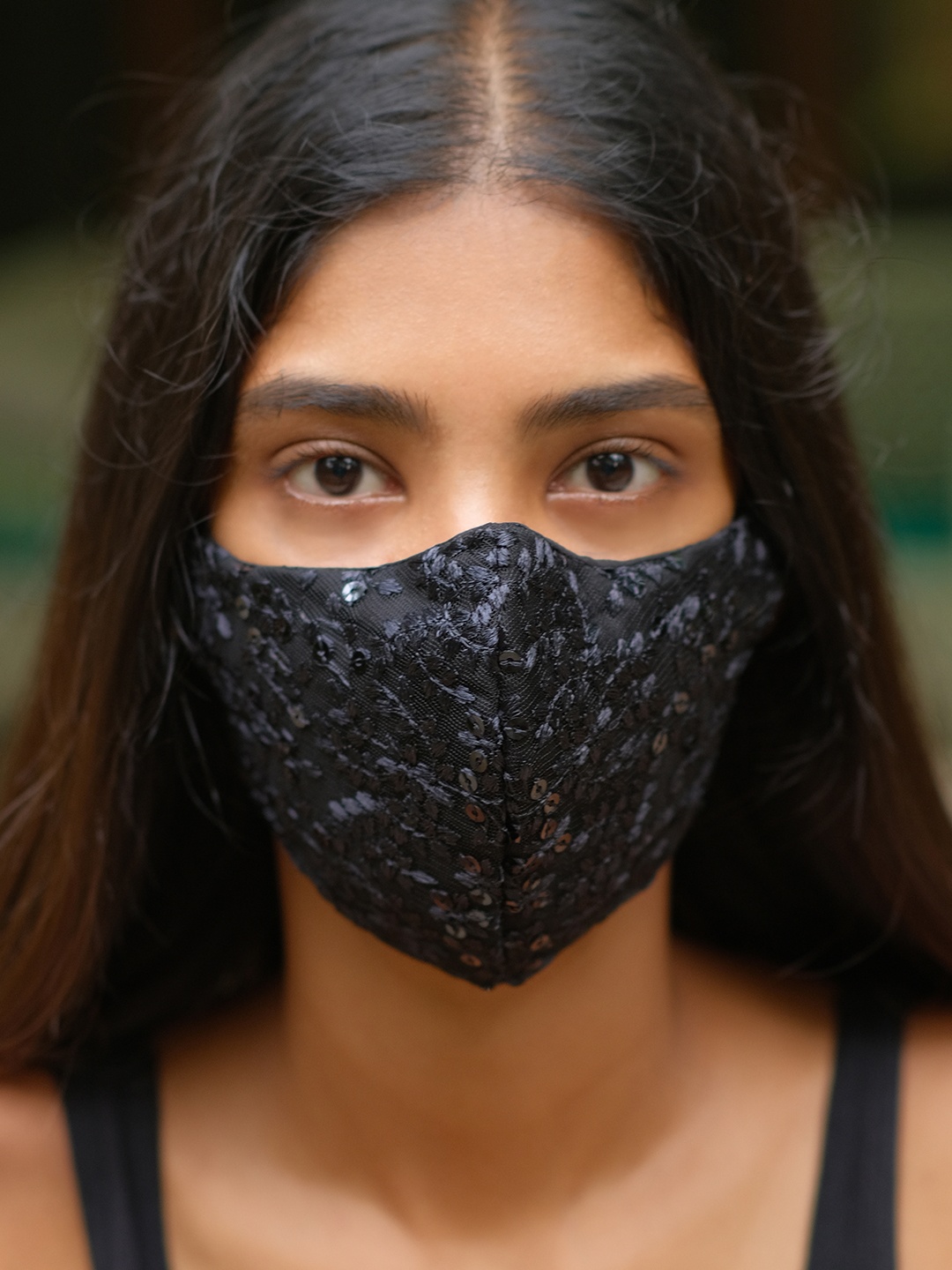 

Ayesha Women Black Embroidered & Sequin 1-Ply Reusable Cloth Mask