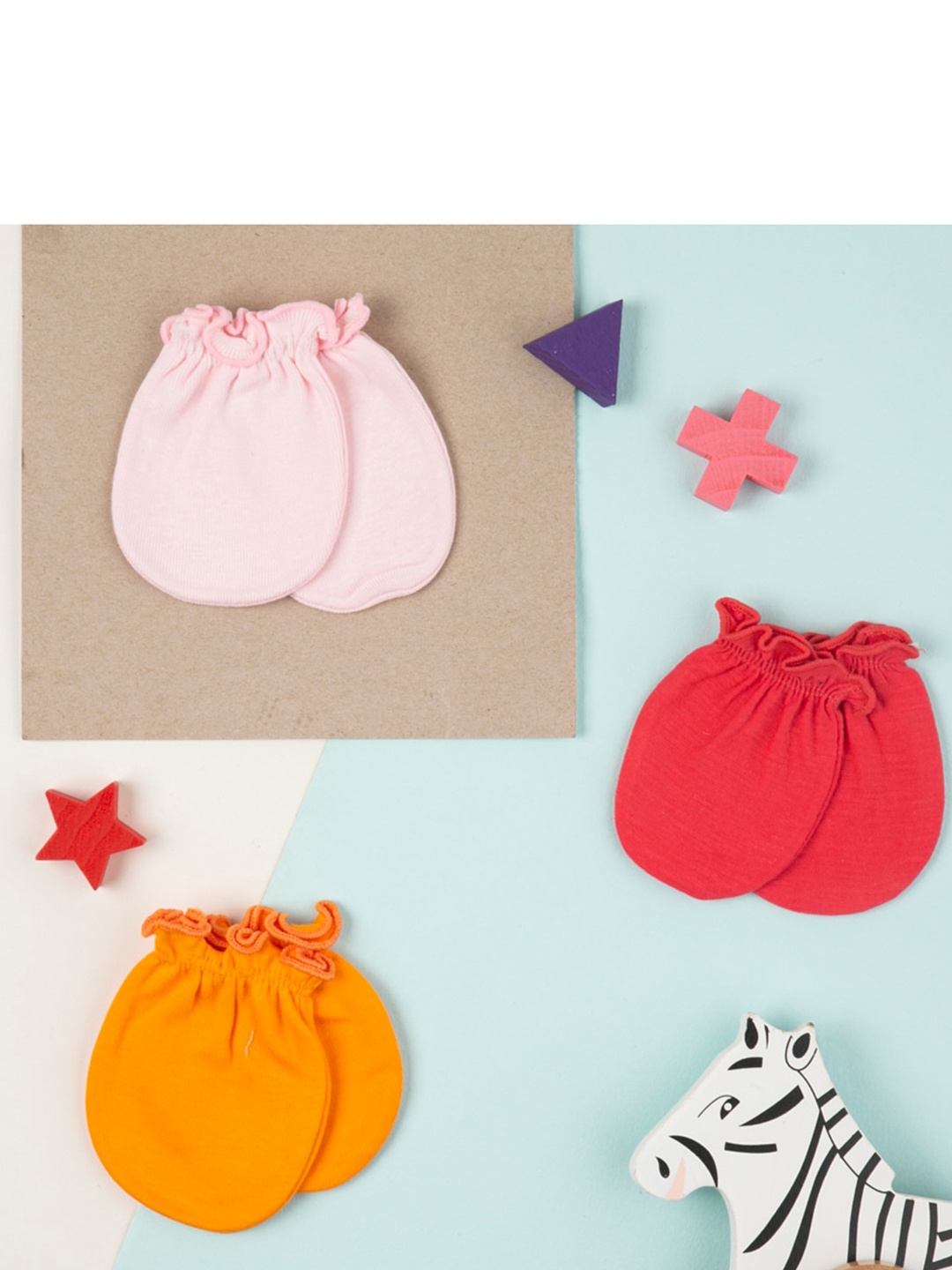 

Baby Moo Kids Pack Of 3 Solid Pure Cotton Mittens, Pink
