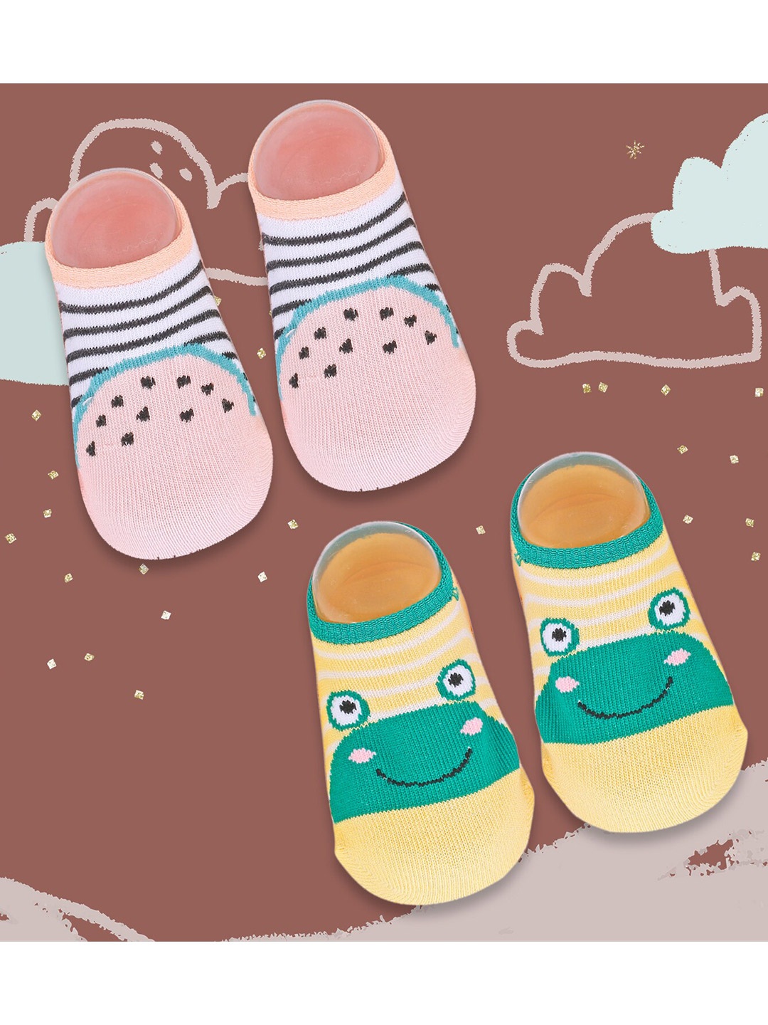 

Baby Moo Infants Kids Pack Of 2 Patterned Ankle-Length Socks, Pink