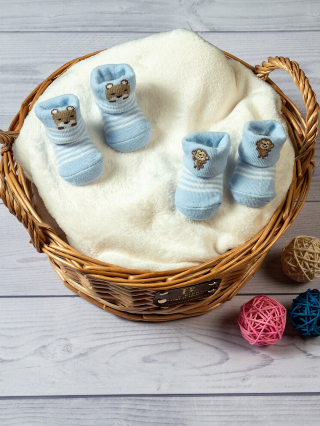 

Baby Moo Infant Kids Pack Of 2 Blue & White Striped Ankle-Length Socks