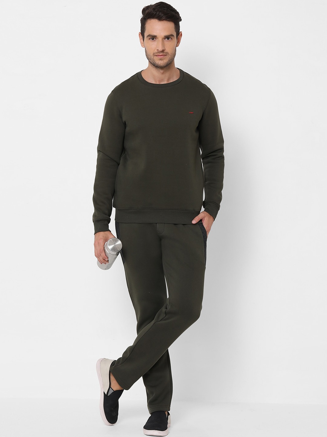 

Sweet Dreams Men Olive Fleece Solid Tracksuit