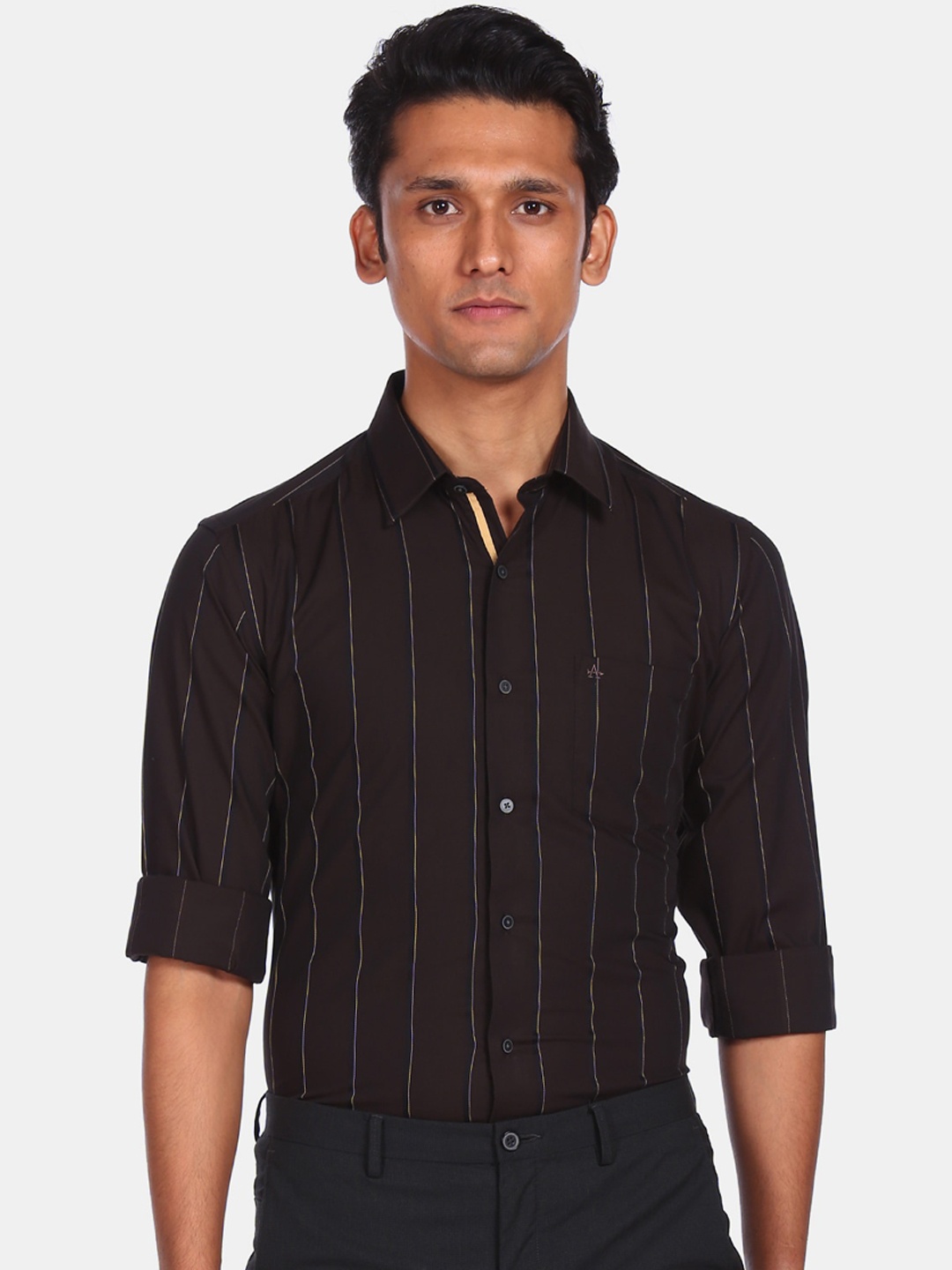

Arrow New York Men Brown Slim Fit Opaque Striped Formal Shirt