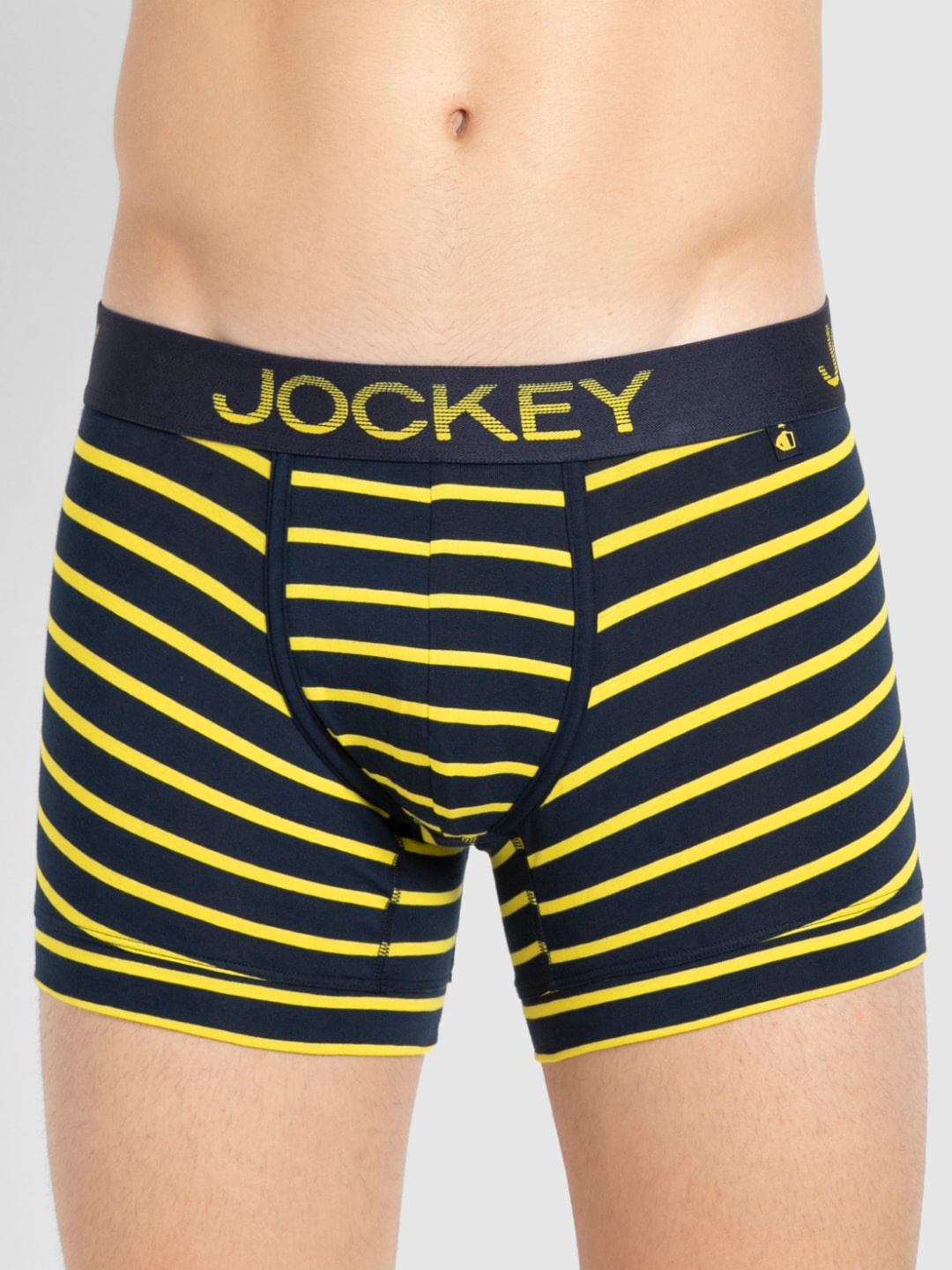 

Jockey Men Navy Blue & Yellow Striped Combed Cotton Trunk FP25-0105-NEY03