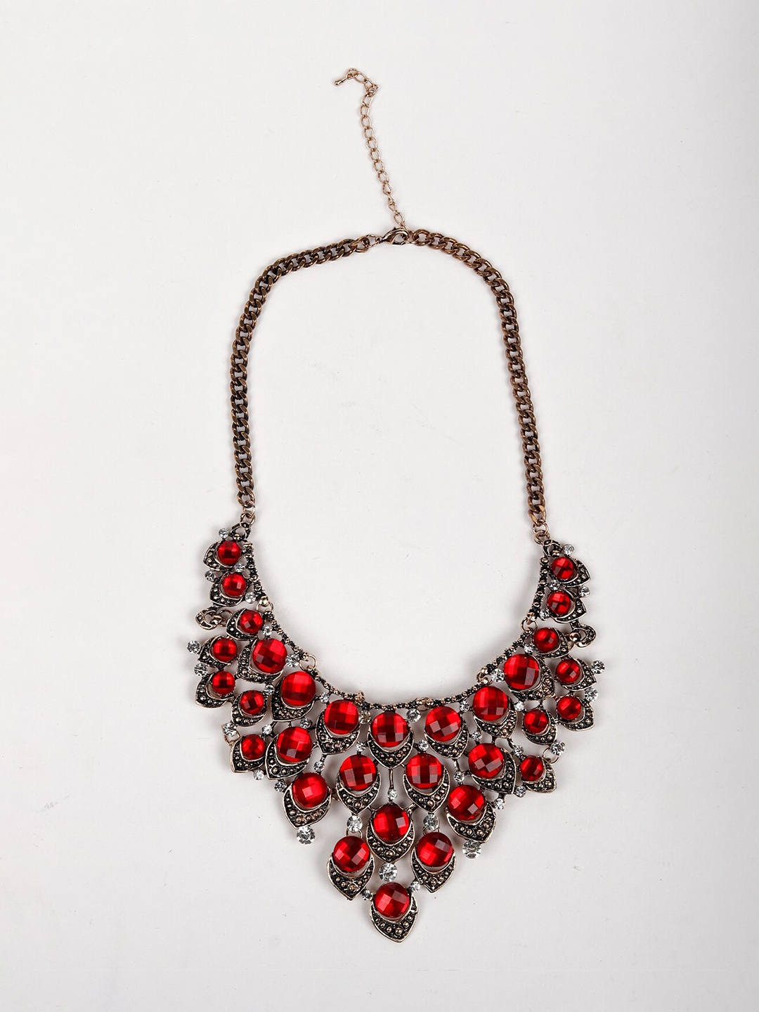 

ODETTE Silver-Toned & Red Stone Studded Necklace