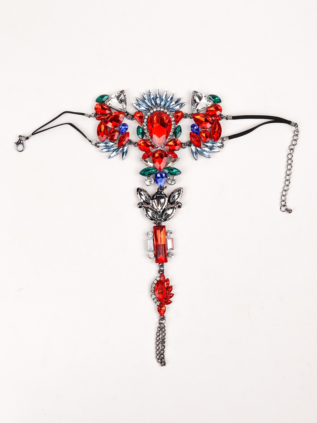 

ODETTE Women Red & Silver-Toned Ring Bracelet