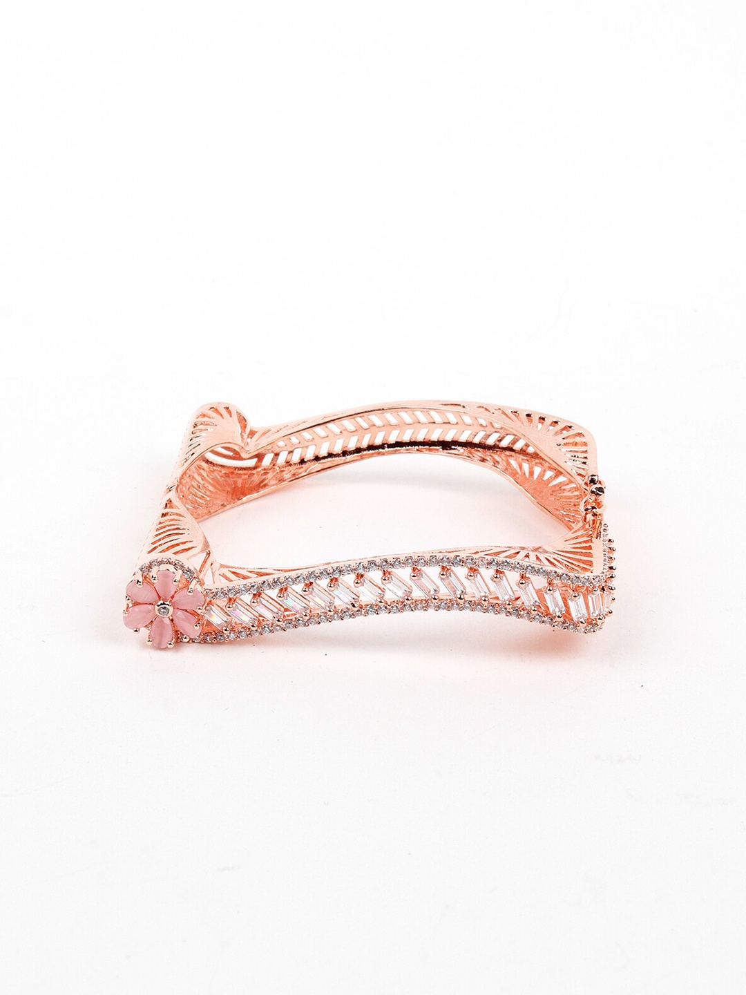 

ODETTE Women Gold-Toned & Pink Stone Studded Bangle-Style Bracelet