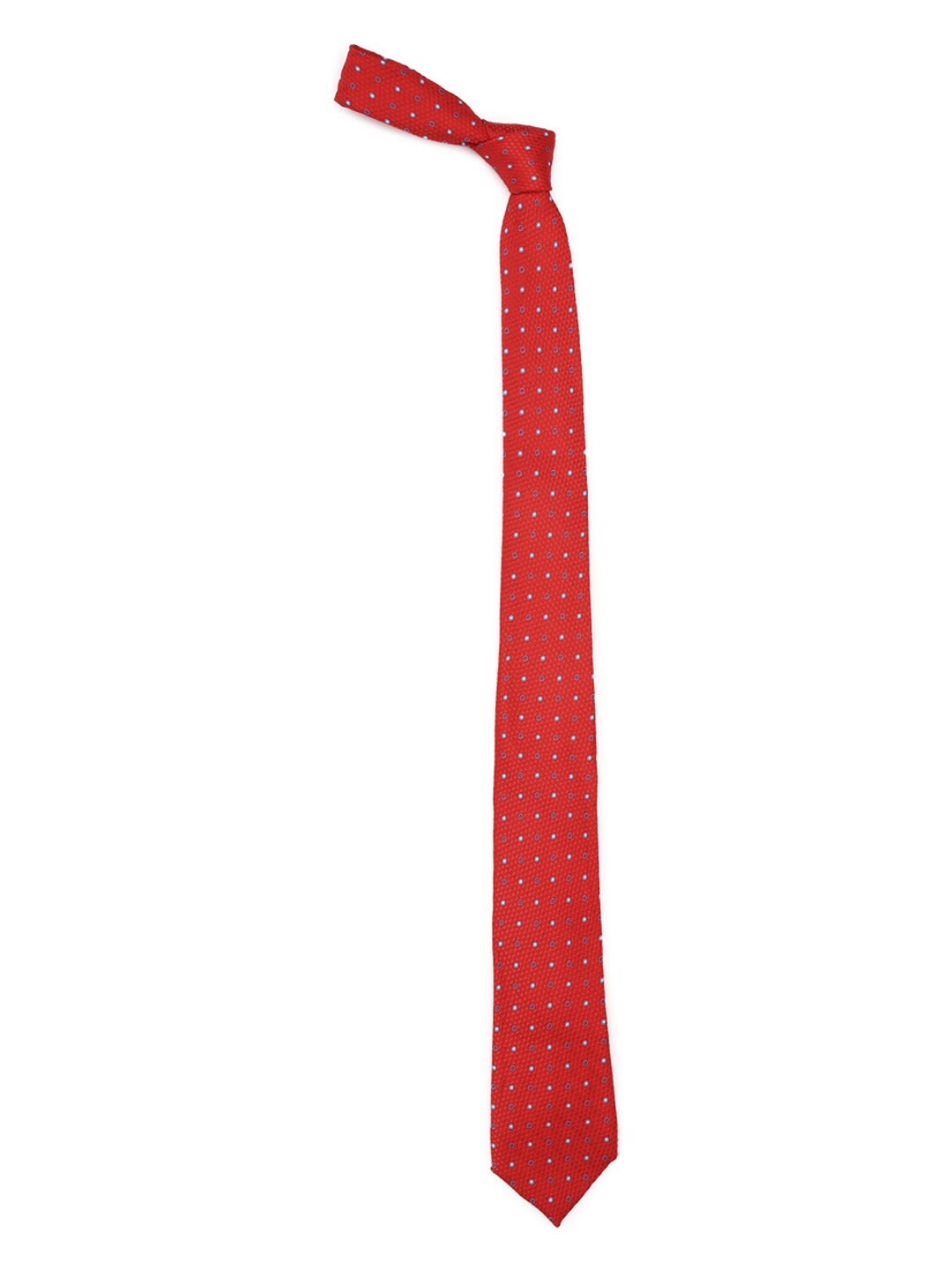 

Peter England Men Red & White Woven Design Broad Tie