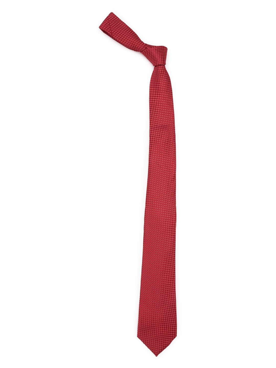 

Peter England Men Red & White Woven Design Broad Tie