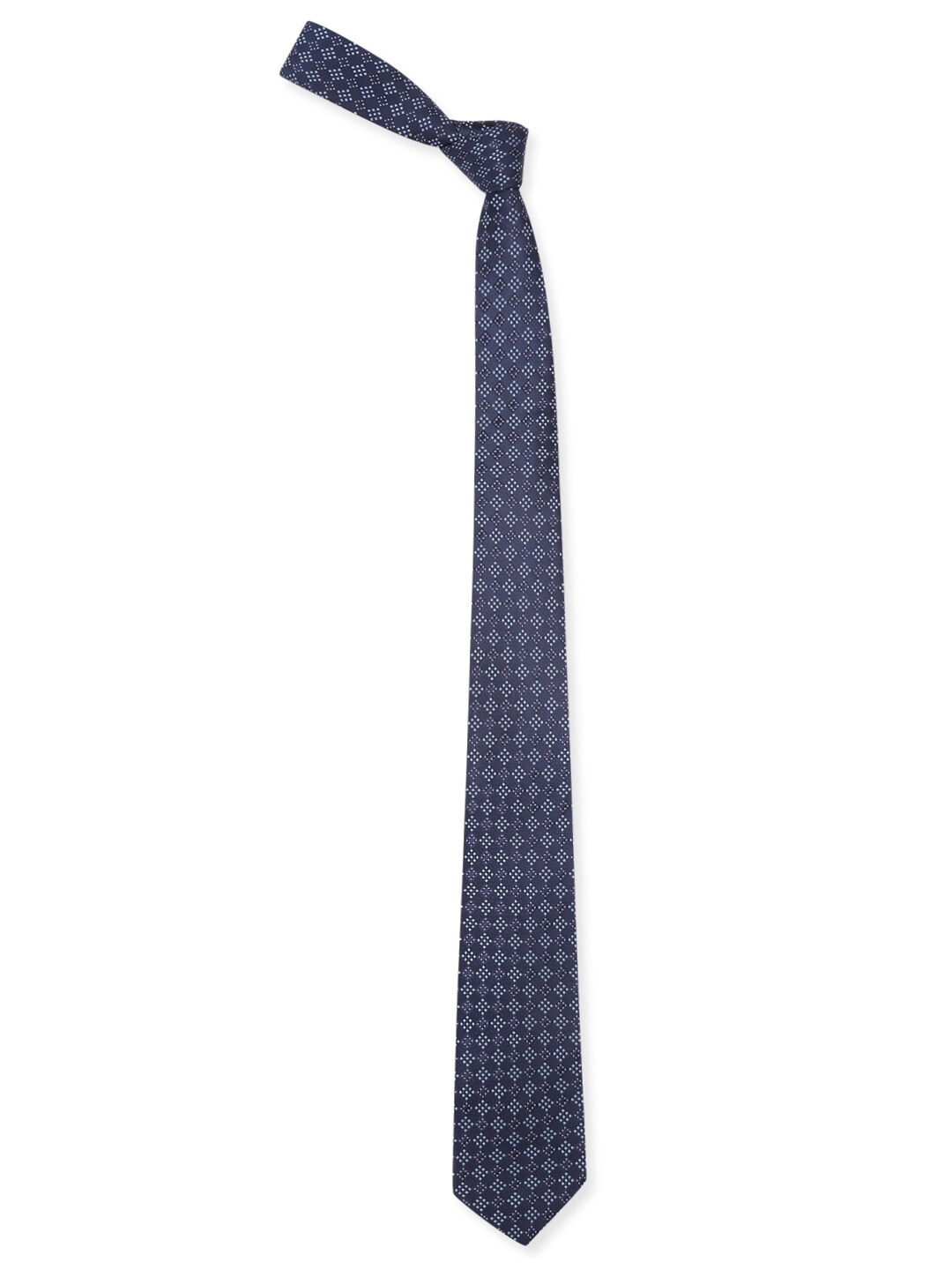 

Peter England Men Navy Blue & White Woven Design Skinny Tie