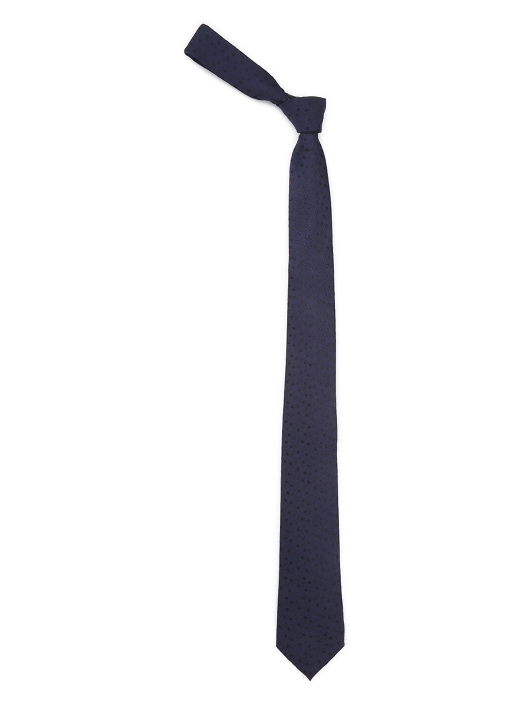 

Peter England Men Navy Blue & Black Woven Design Skinny Tie