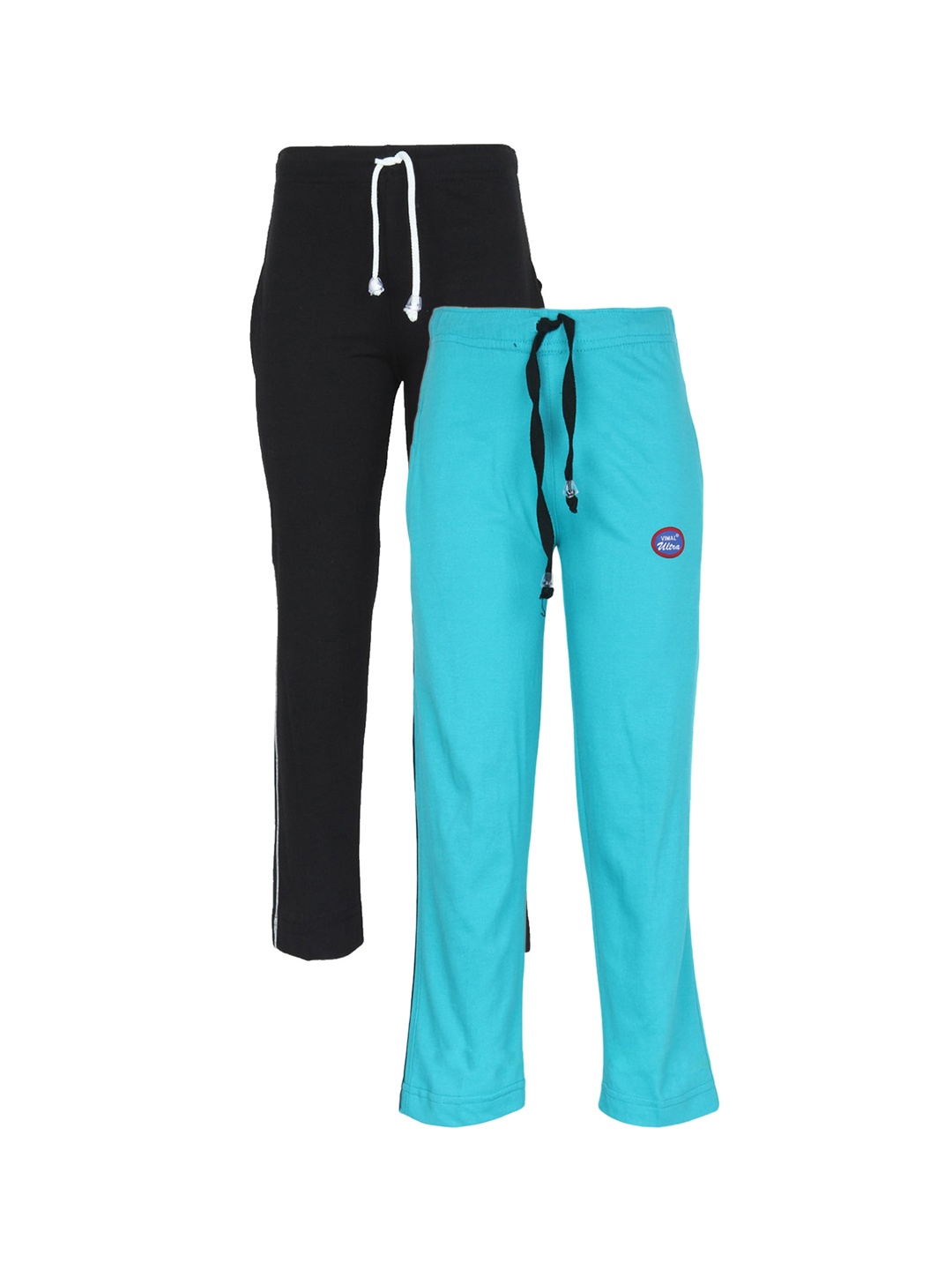 

VIMAL JONNEY Unisex Kids Pack of 2 Black & Blue Cotton Blended Trackpant