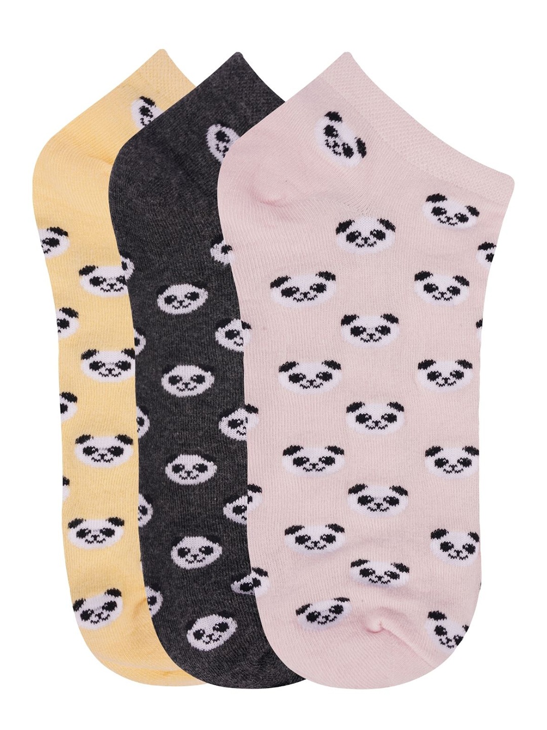 

N2S NEXT2SKIN Women Pack of 3 Panda Patterned Ankle-Length Socks, Yellow