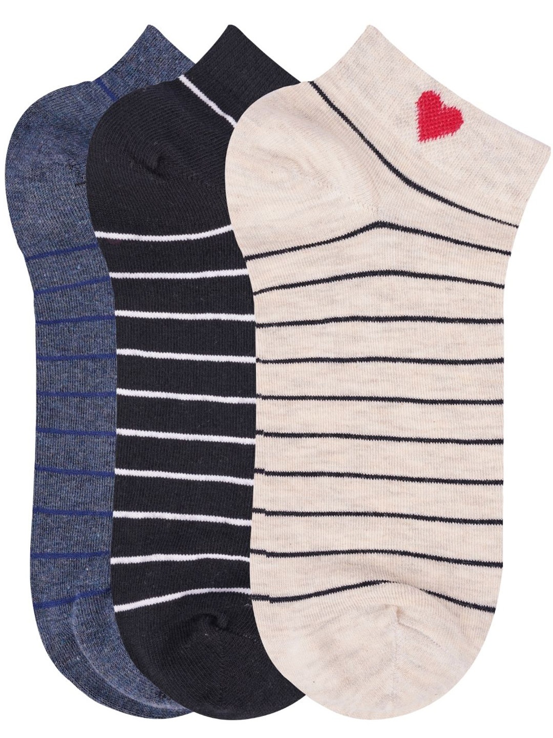 

N2S NEXT2SKIN Women Pack of 3 Striped Low Ankle Socks, Multi