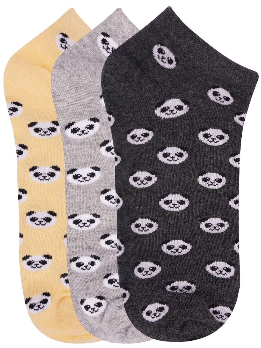 

N2S NEXT2SKIN Pack of 3 Women Yellow Grey & Black Panda Pattern Cotton Socks