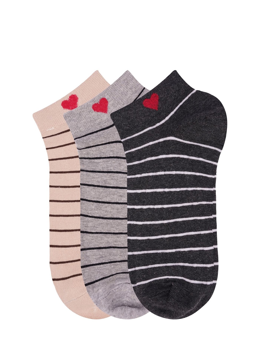 

N2S NEXT2SKIN Women Low Ankle Length Stripes Print Cotton Socks (Pack of 3), Multi