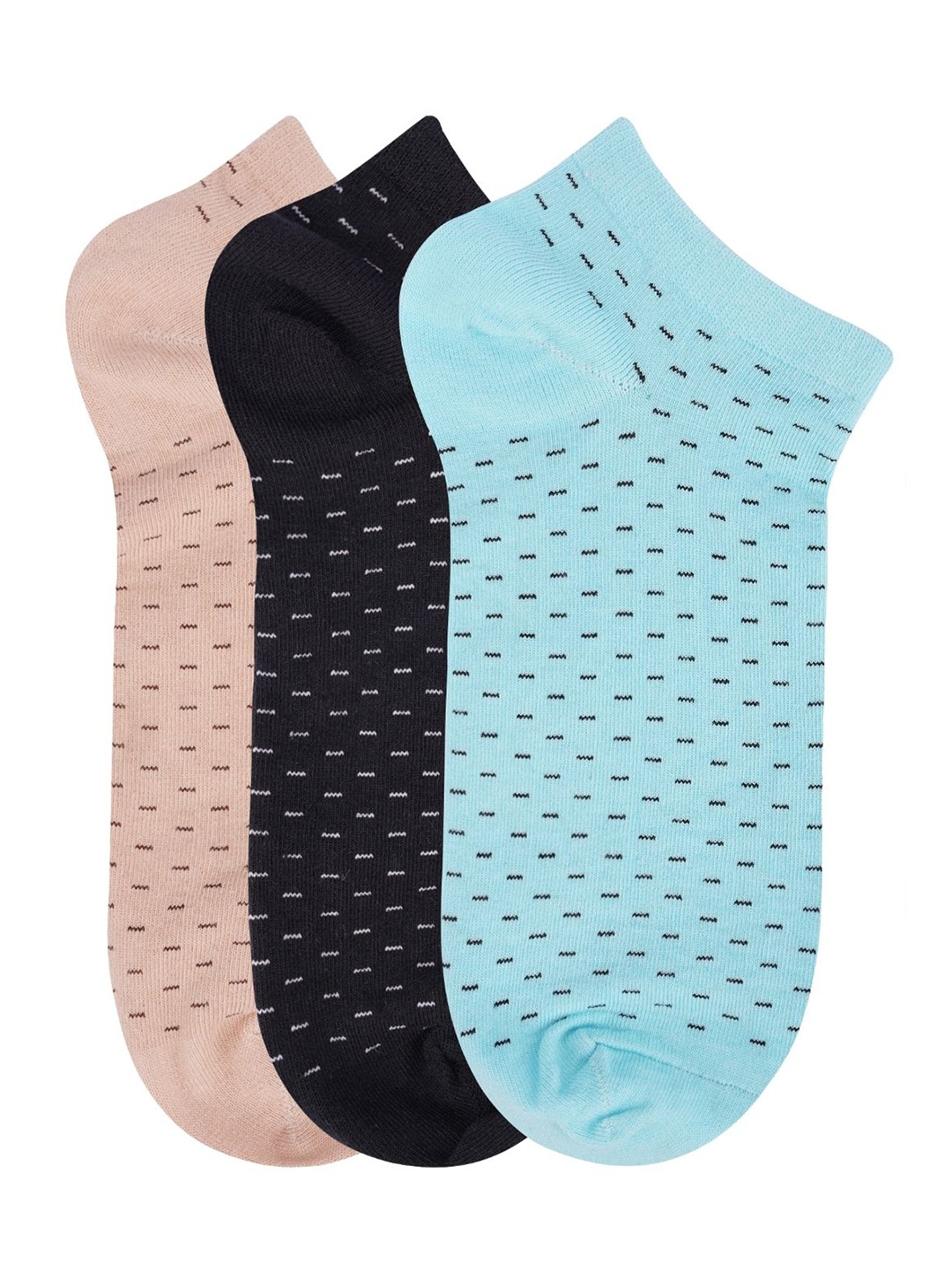 

N2S NEXT2SKIN Pack Of 3 Women Beige Black & Blue Cotton Shoe Liner Cotton Socks