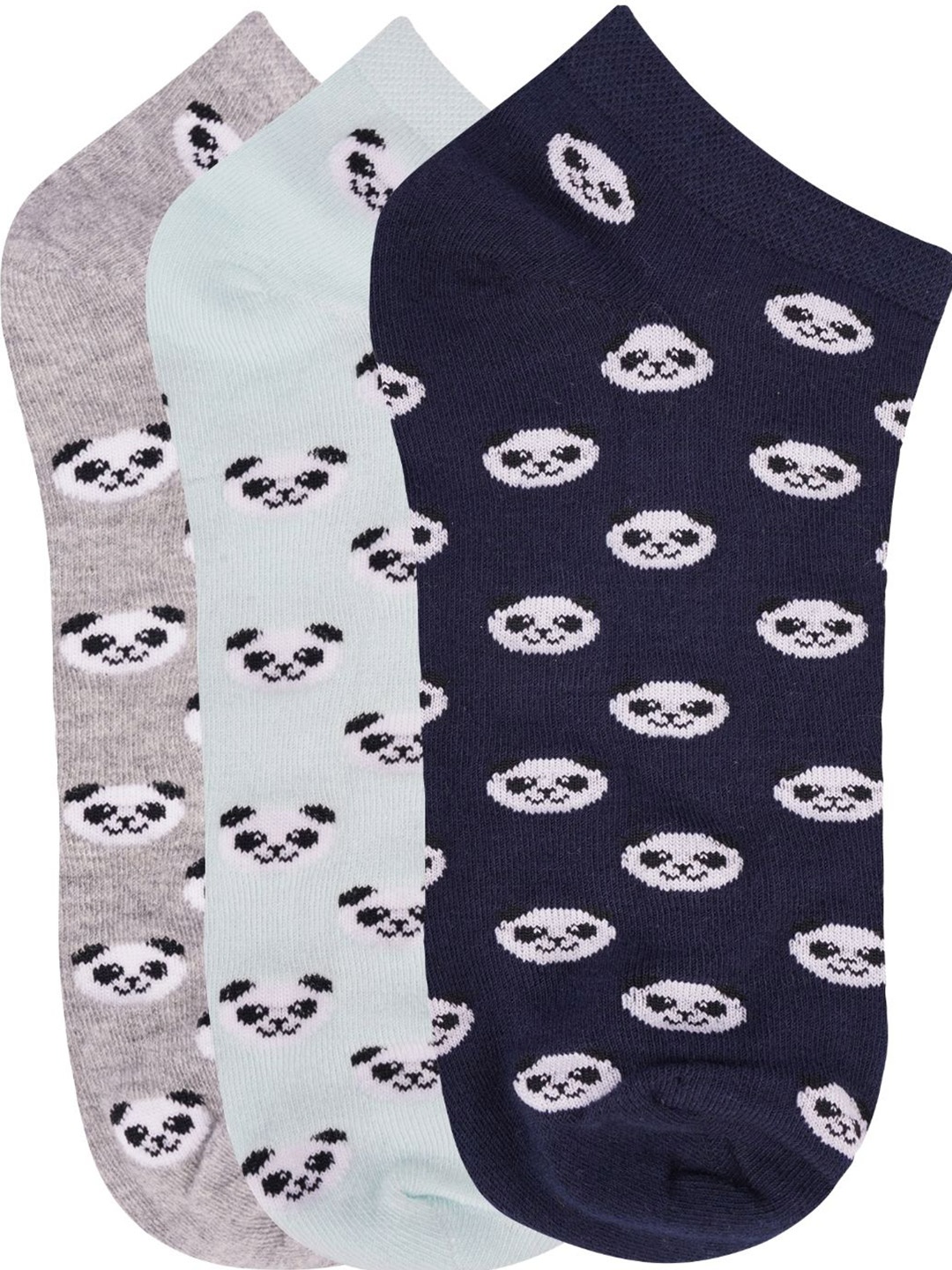 

N2S NEXT2SKIN Women Pack Of 3 Mutlicoloured Panda Pattern Cotton Socks, Multi