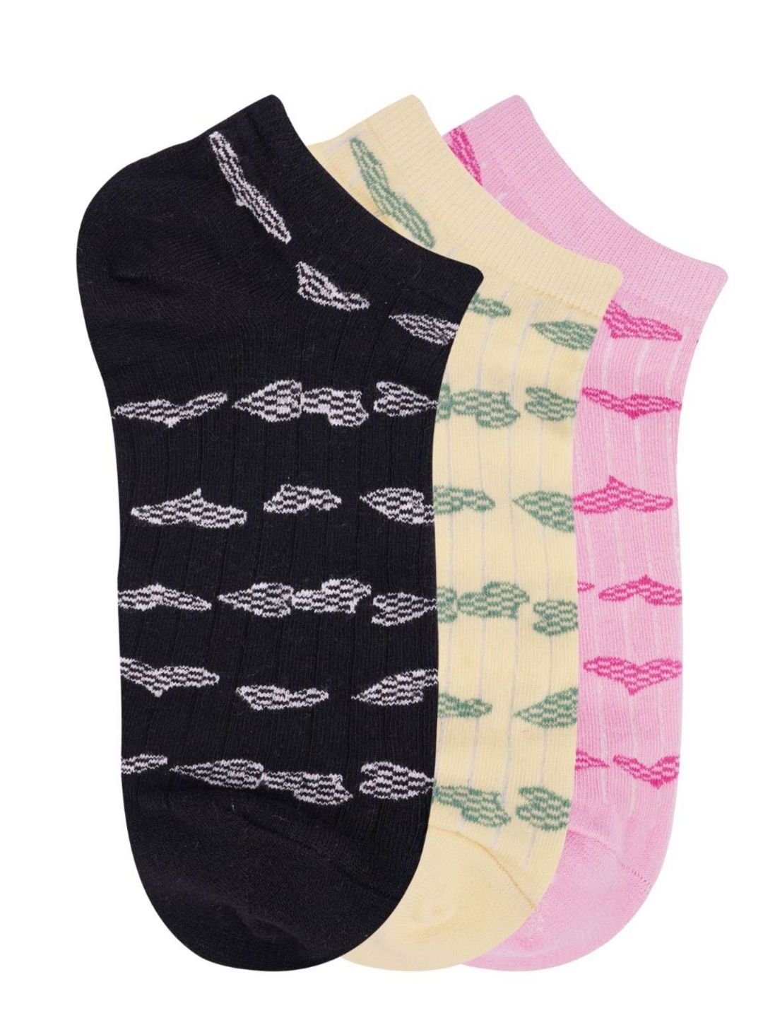 

N2S NEXT2SKIN Woman Pack of 3 Black Yellow & Pink Cotton Socks