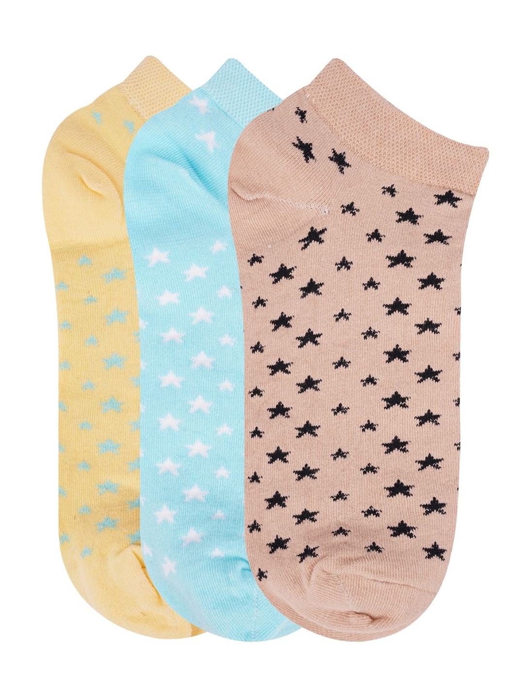 

N2S NEXT2SKIN Women Low Ankle Length Star Print Cotton Socks (Pack of 3), Multi