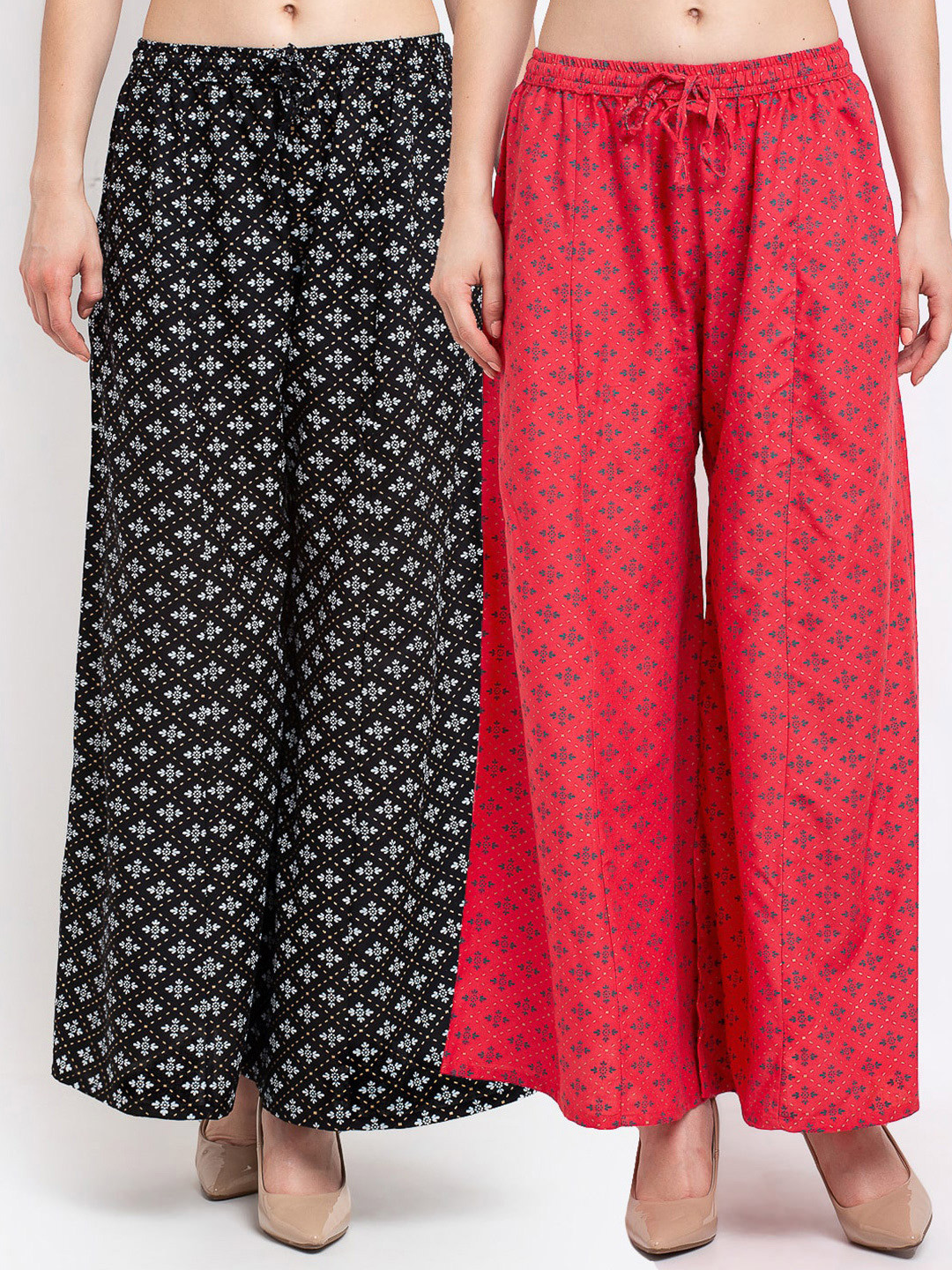 

GRACIT Women Black & Red Set Of 2 l Printed Knitted Ethnic Palazzos