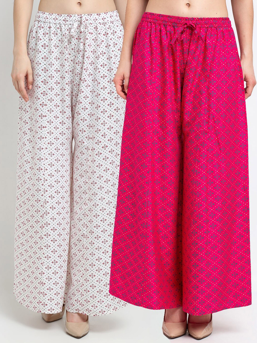 

GRACIT Women Pack Of 2 Printed Palazzos, White