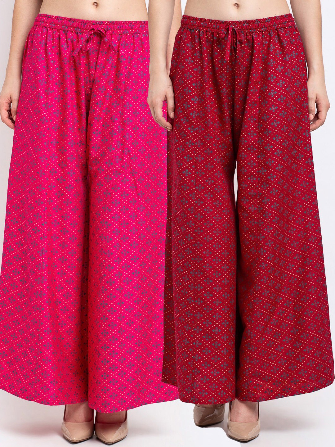 

GRACIT Women Pink & Maroon Set Of 2 Printed Knitted Palazzos