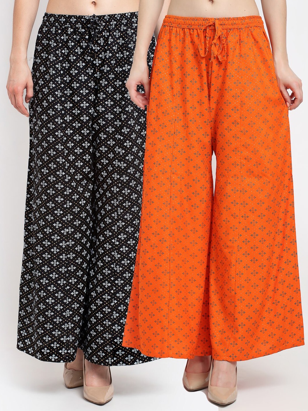 

GRACIT Women Pack Of 2 Printed Palazzos, Black