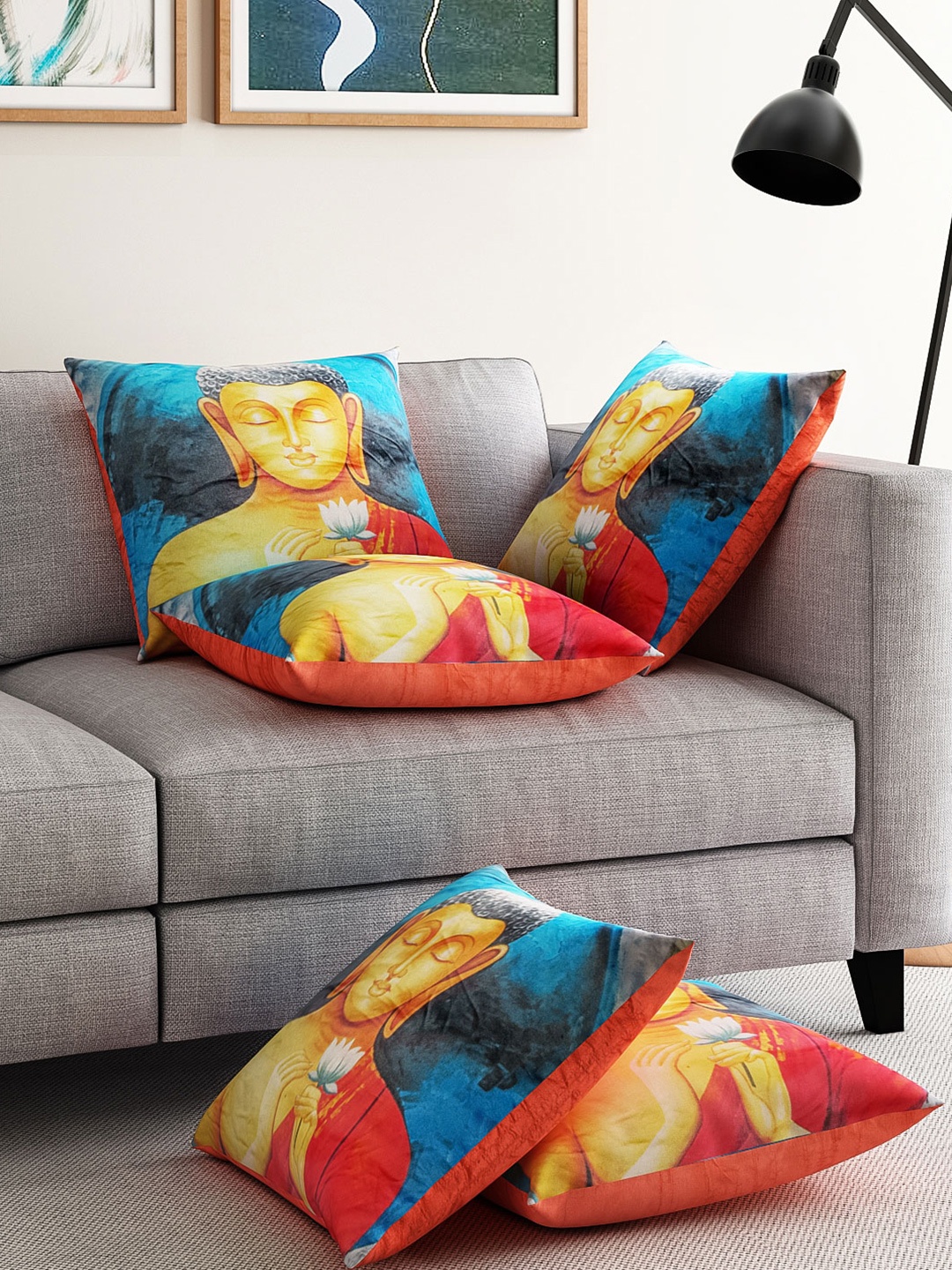 

Alina decor Multicoloured Set of 5 Printed 16"x16" Square Cushion Covers, Multi