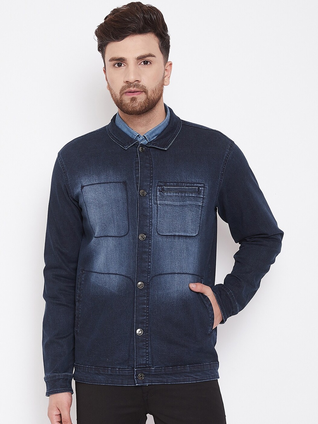 

Canary London Men Blue Washed Denim Jacket