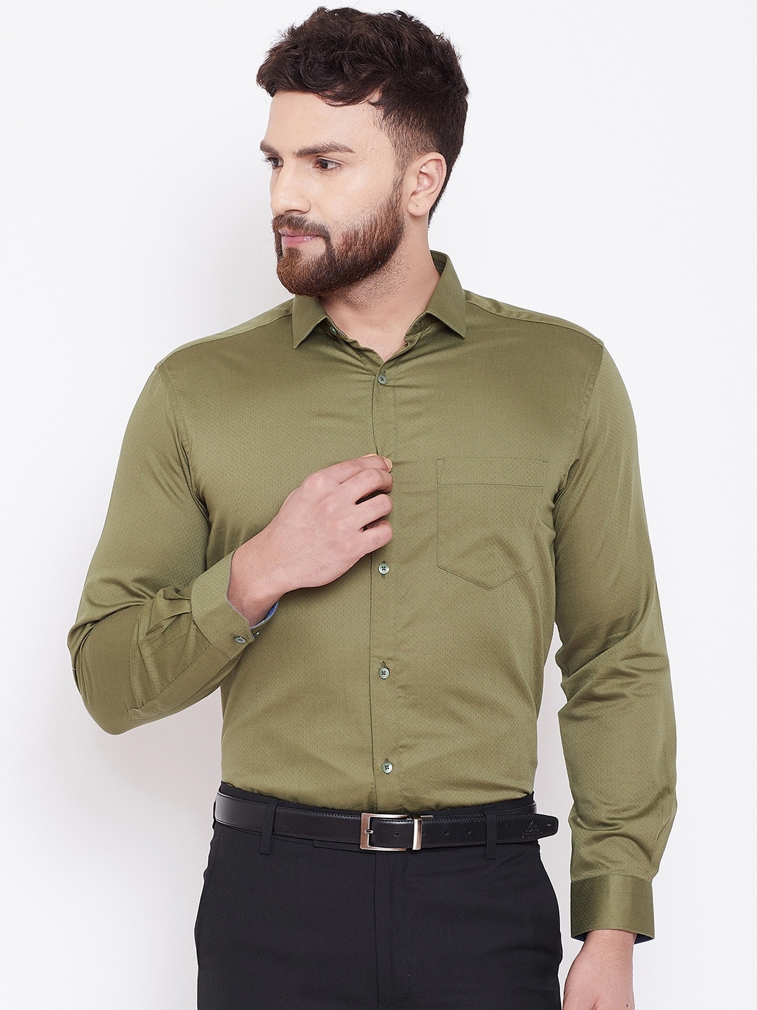 

Canary London Men Olive Green Smart Slim Fit Opaque Formal Shirt