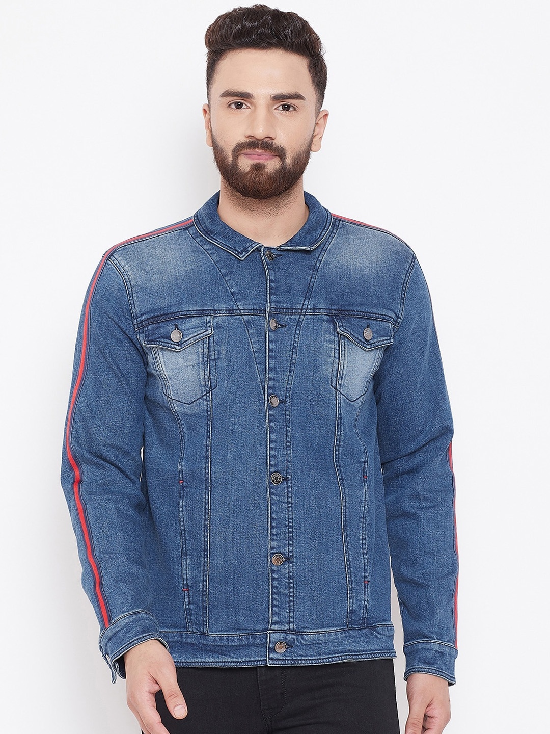 

Canary London Men Blue Washed Denim Jacket with Patchwork