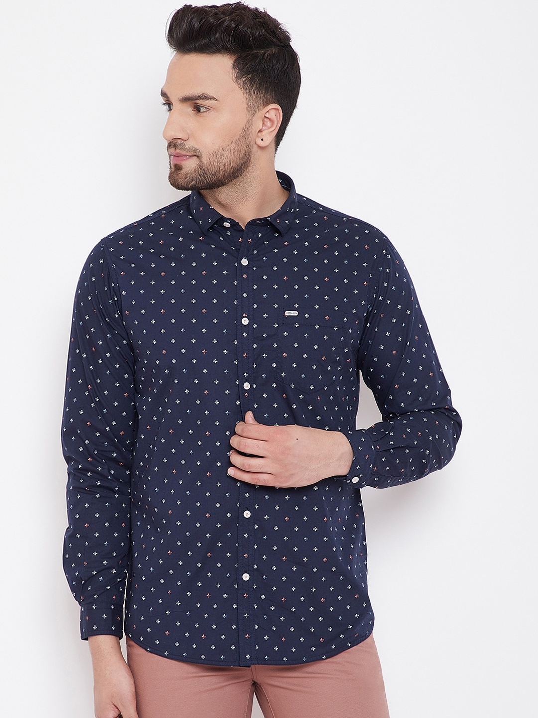 

Canary London Men Navy Blue Smart Slim Fit Opaque Printed Casual Shirt