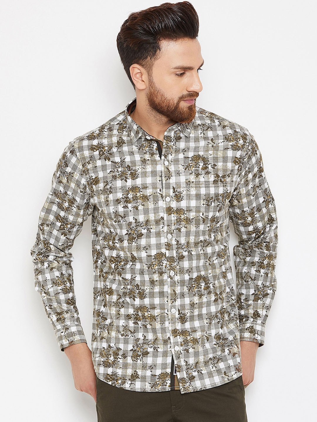

Canary London Men Olive Green Smart Slim Fit Floral Opaque Printed Casual Shirt