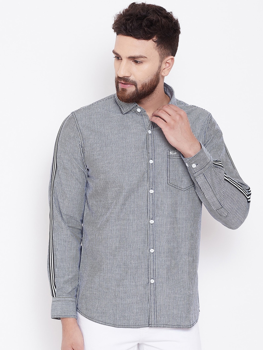 

Canary London Men Grey Smart Slim Fit Pinstripes Opaque Striped Casual Shirt