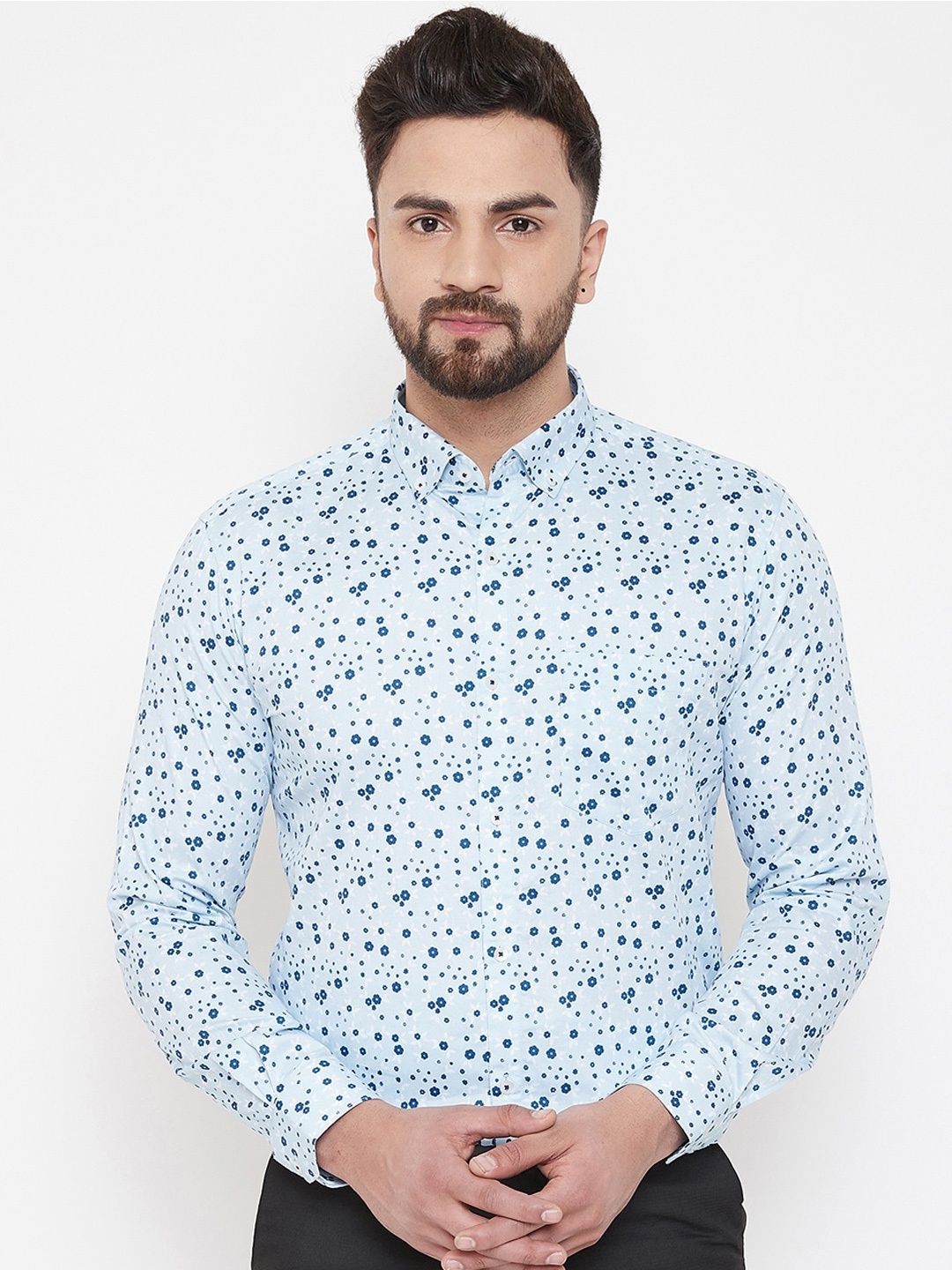 

Canary London Men Blue Smart Slim Fit Floral Printed Party Shirt