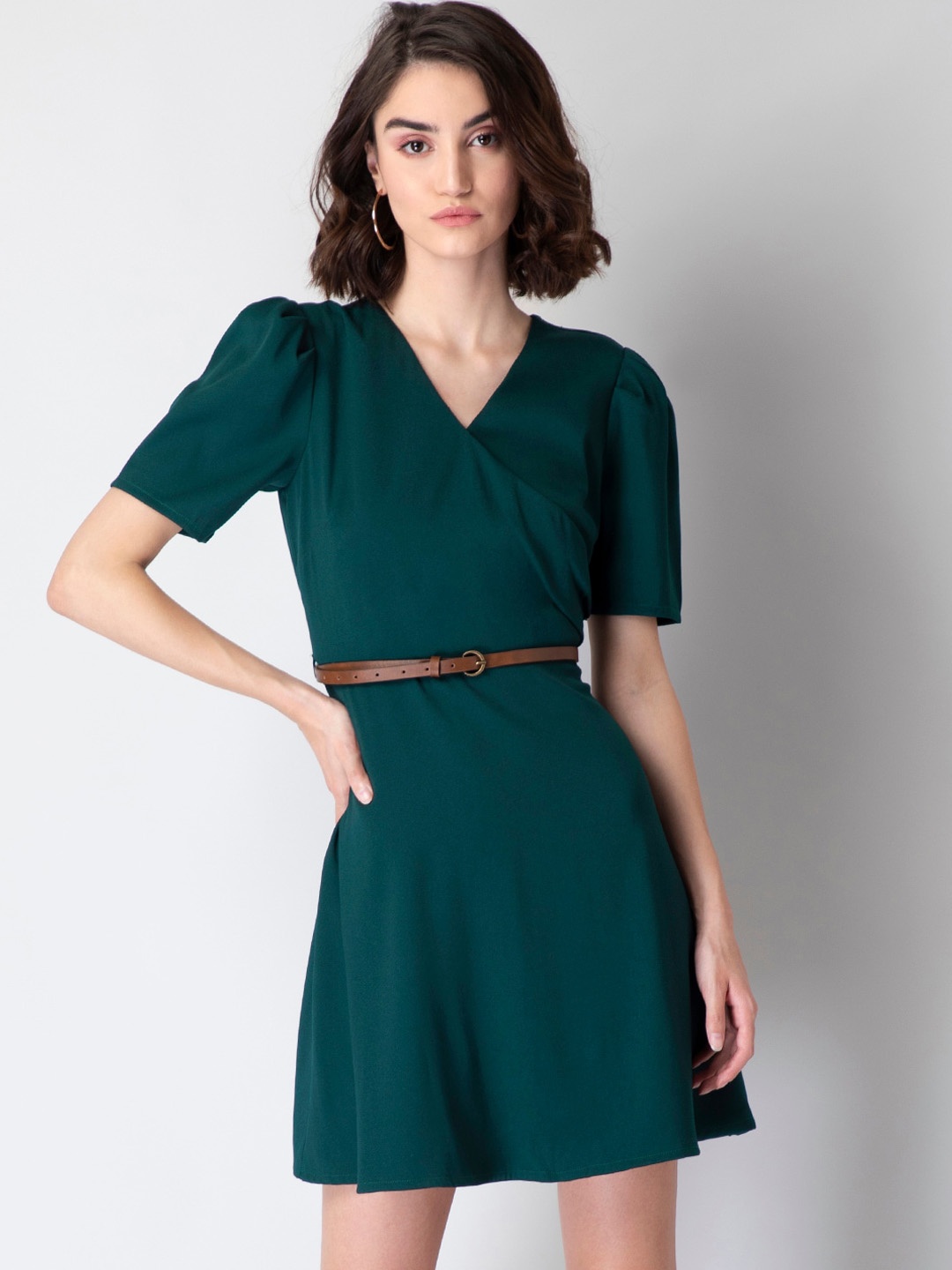 

FabAlley Green Solid Wrap Dress