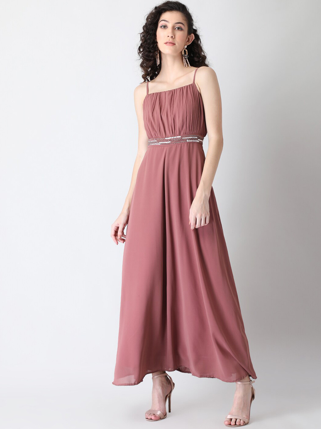 

FabAlley Pink Embellished Flared Maxi Party Dress