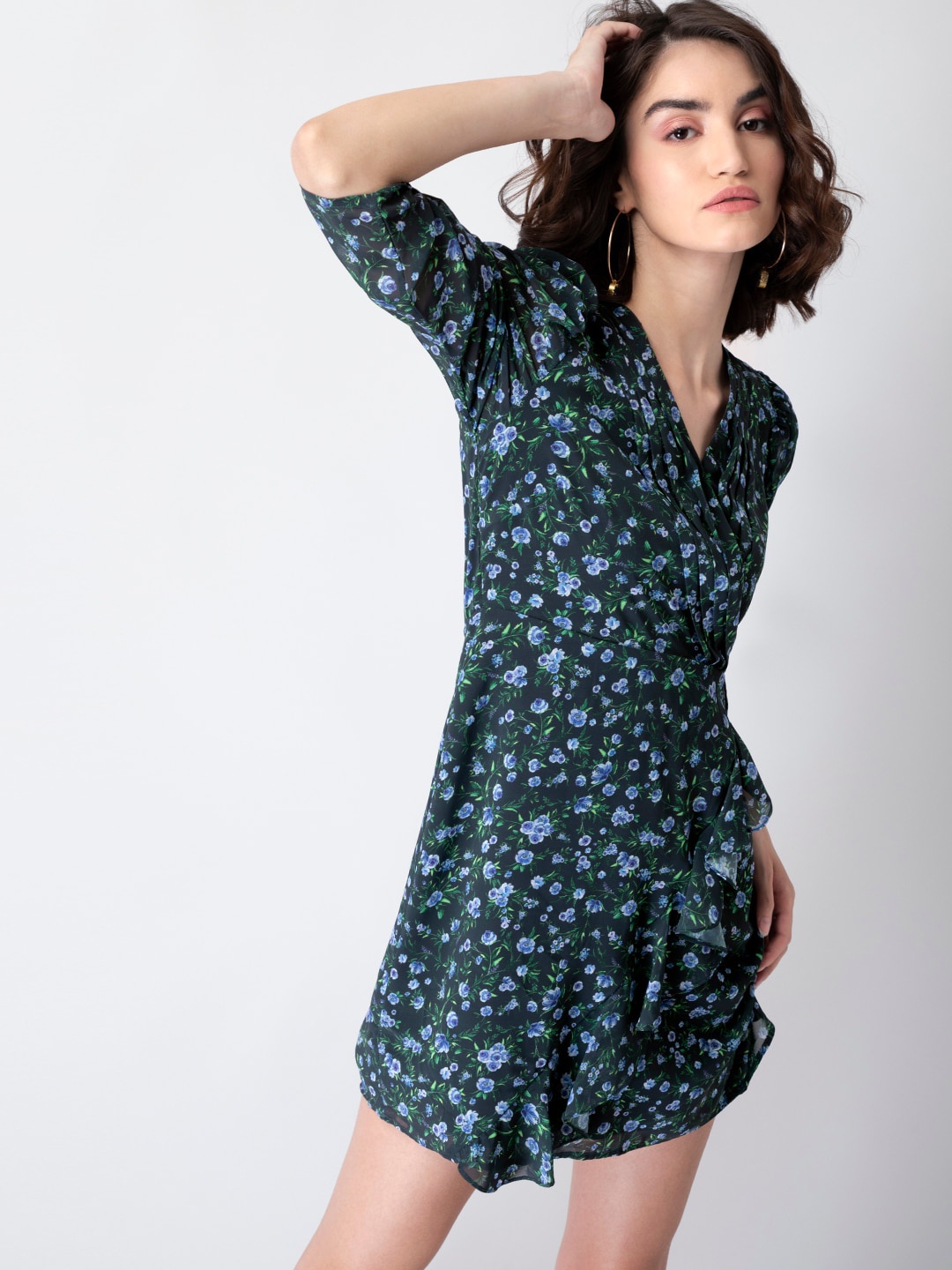

FabAlley Black & Blue Floral Dress
