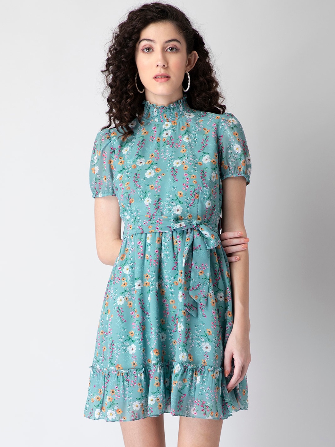 

FabAlley Blue Floral A-Line Dress