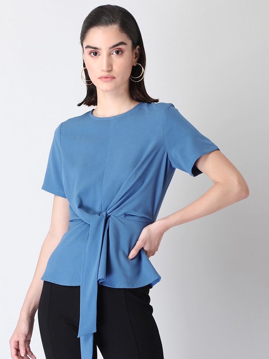 

FabAlley Blue Cinched Waist Top