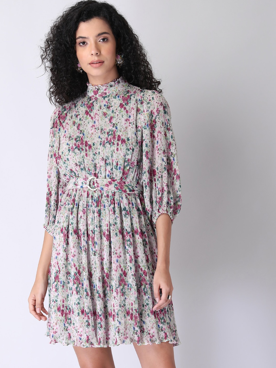 

FabAlley Green Floral A-Line Dress