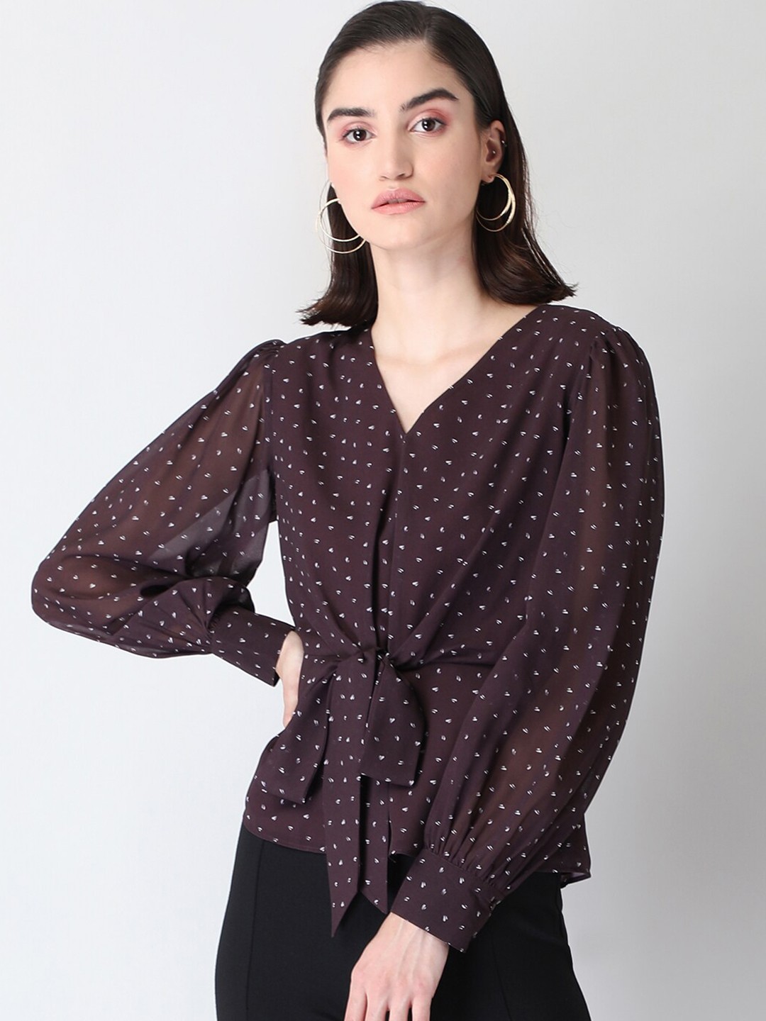 

FabAlley Purple Cinched Waist Top