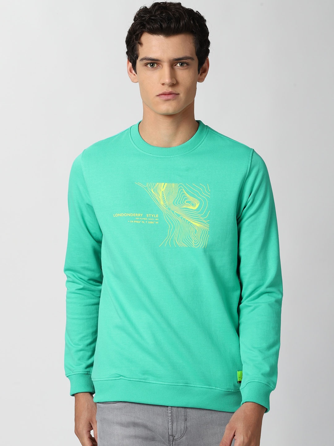 

Peter England Casuals Men Blue Printed Sweatshirt, Sea green