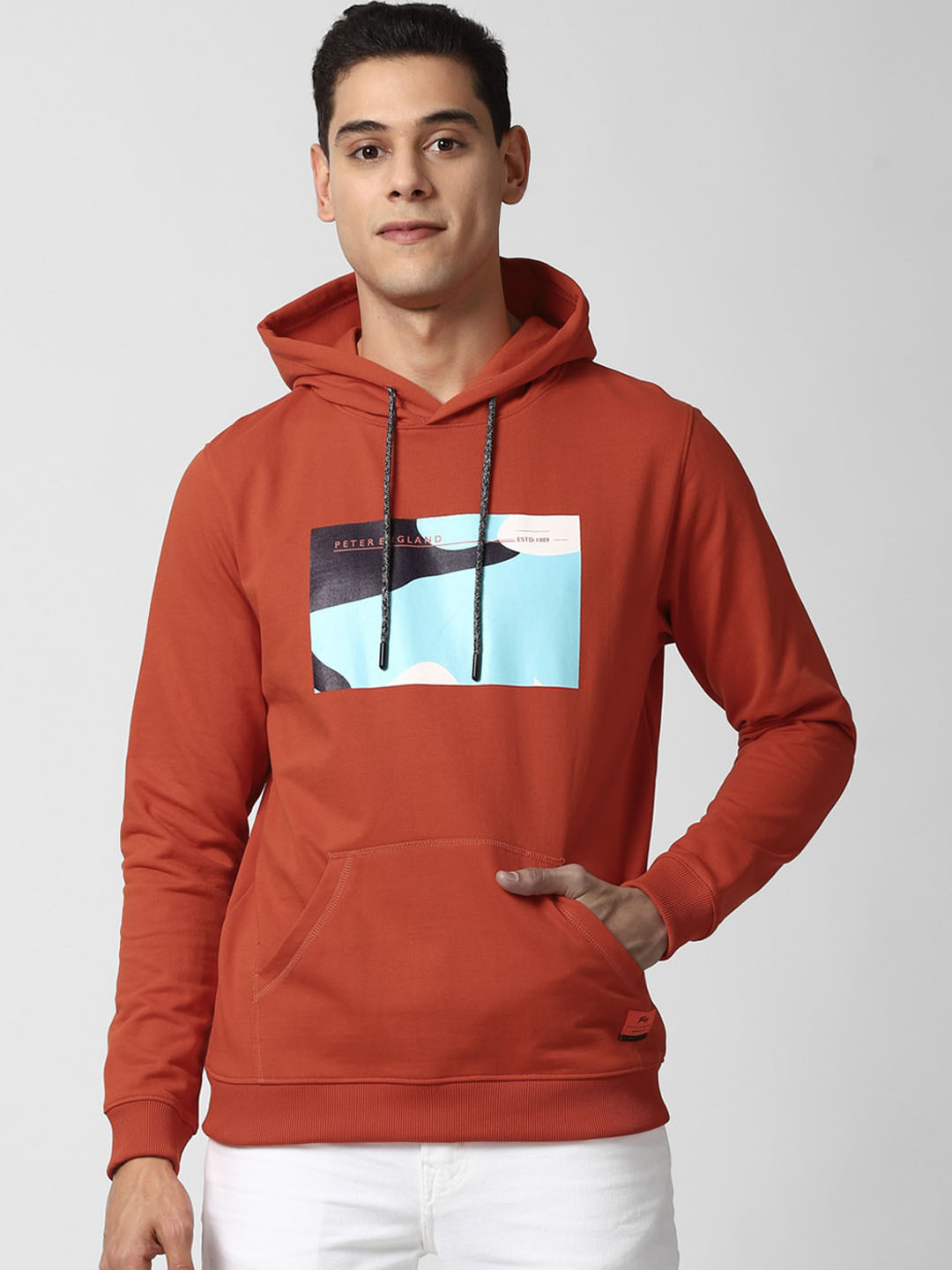 

Peter England Casuals Men Maroon Printed Hooded Sweatshirt