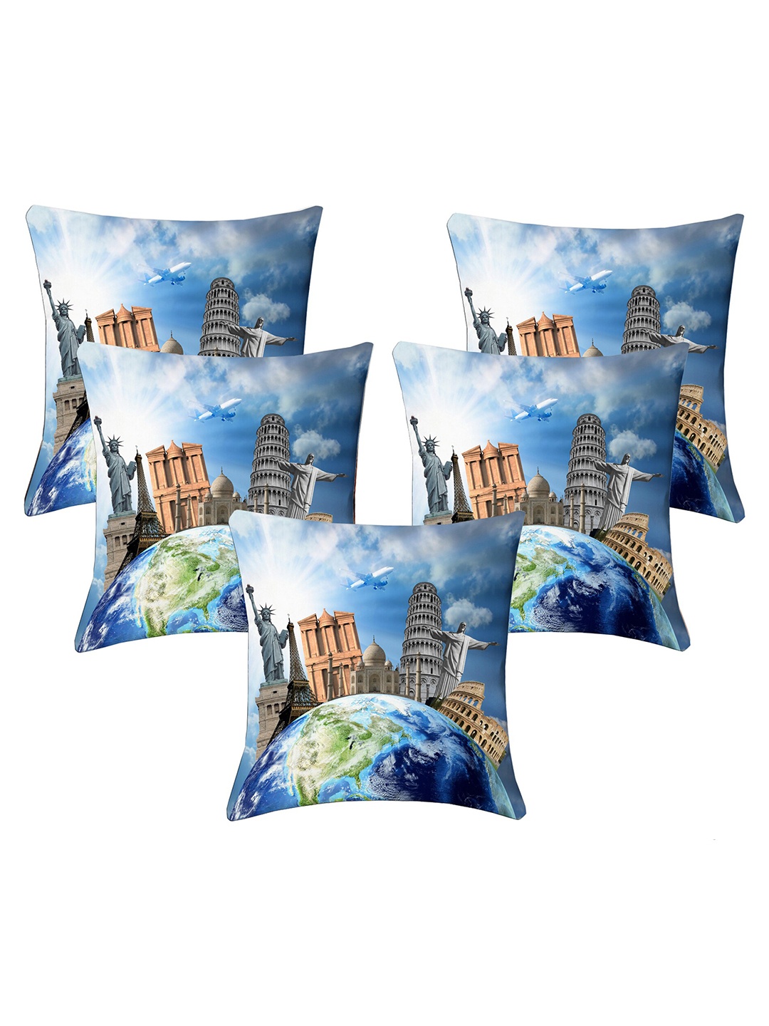 

Lushomes Blue & Green Set of 5 Square Cushion Covers