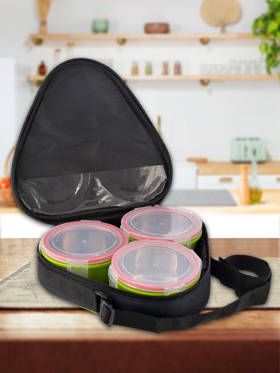 

Kuber Industries Green & Pink Inner Steel Lunch Box With Lock Lid & Bag Cover