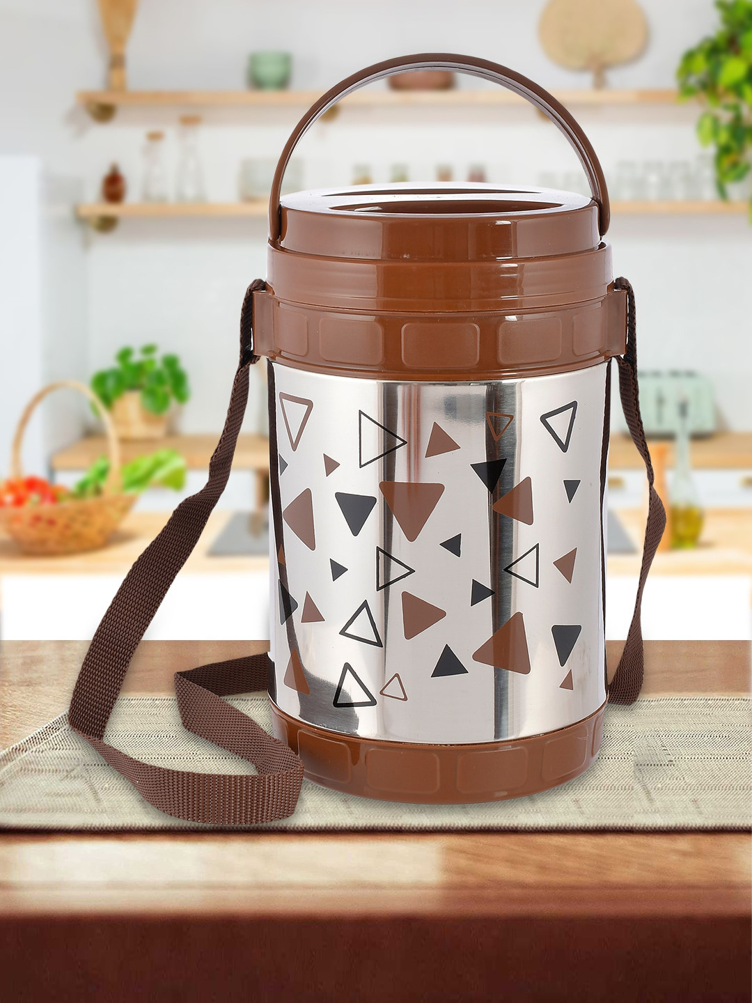 

Kuber Industries Unisex Brown & Silver-Toned Printed Stainless Steel Lunch Box With 4 Container