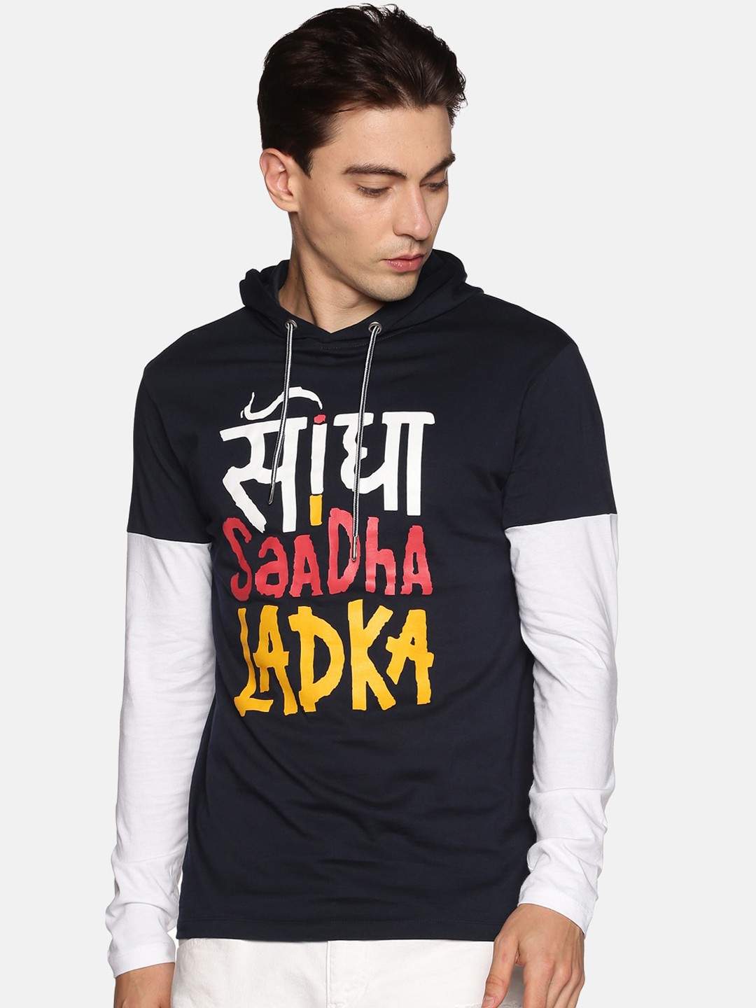 

UrGear Men Navy Blue Printed Cotton Hooded Sweatshirt