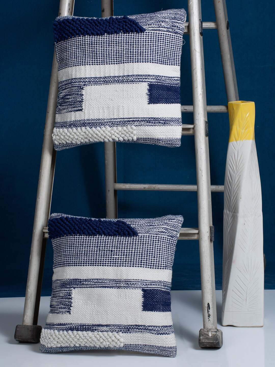

HOSTA HOMES White & Blue Set of 2 Geometric Square Cushion Covers
