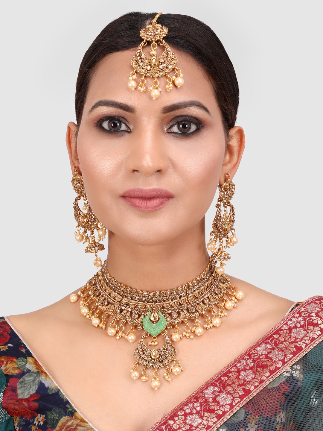 

PENNY JEWELS Gold-Plated Kundan-Studded Traditional Bridal Jewellery Set, Sea green